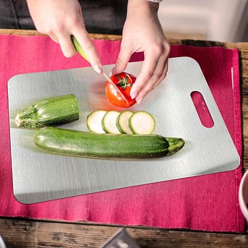 Miniatura 2 de Tabla de cortar de acero inoxidable de grado alimenticio, tabla de cortar de doble cara para cocina, fácil de limpiar, tabla de cortar