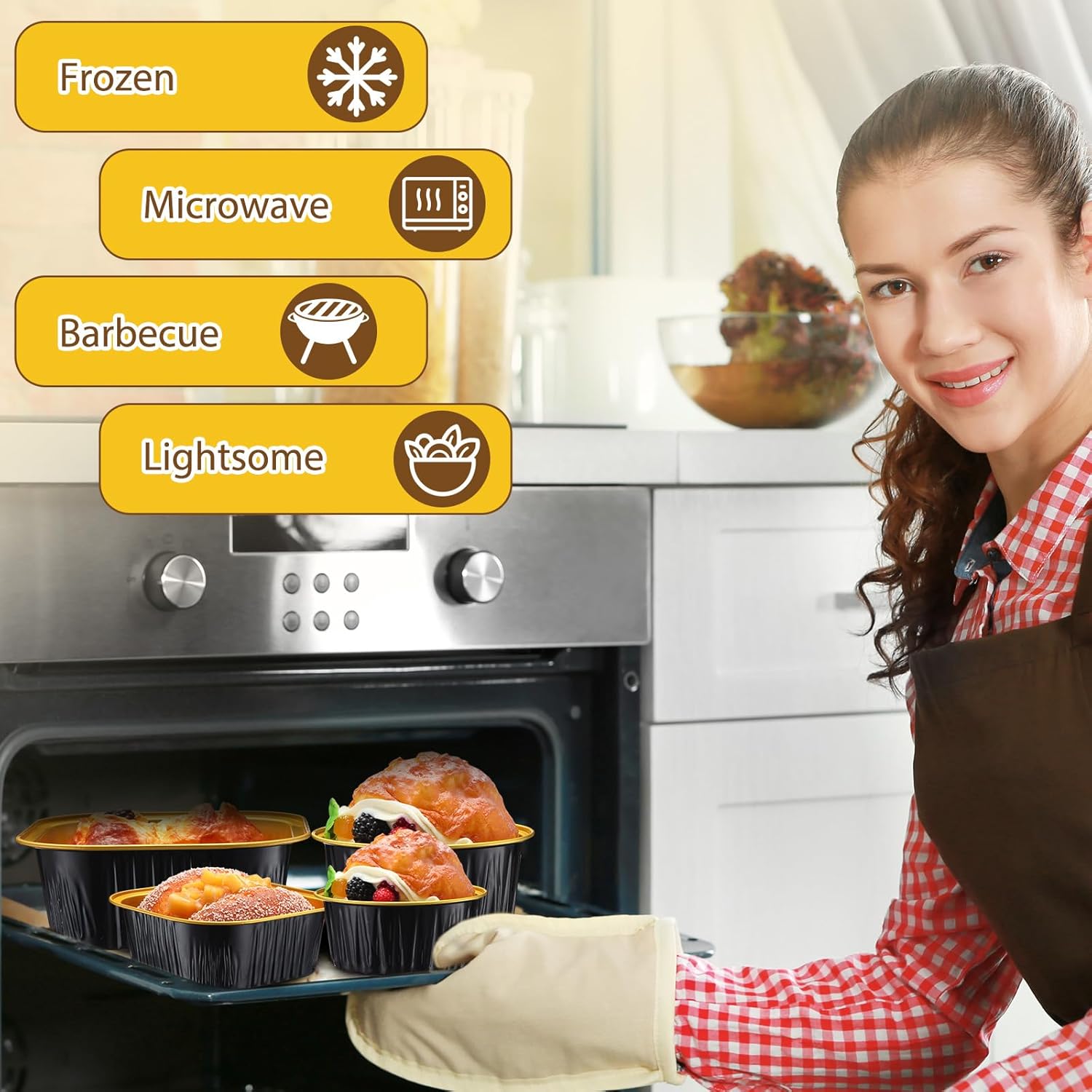 Gejoy 200 Pack Mini Cake Pans with Lids Square 10 and 5 oz Round 8 and 4 oz Square Aluminum Foil Mini Baking Tins Disposable Cupcake Baking Cups Dessert Container for Wedding Birthday Party(Black)