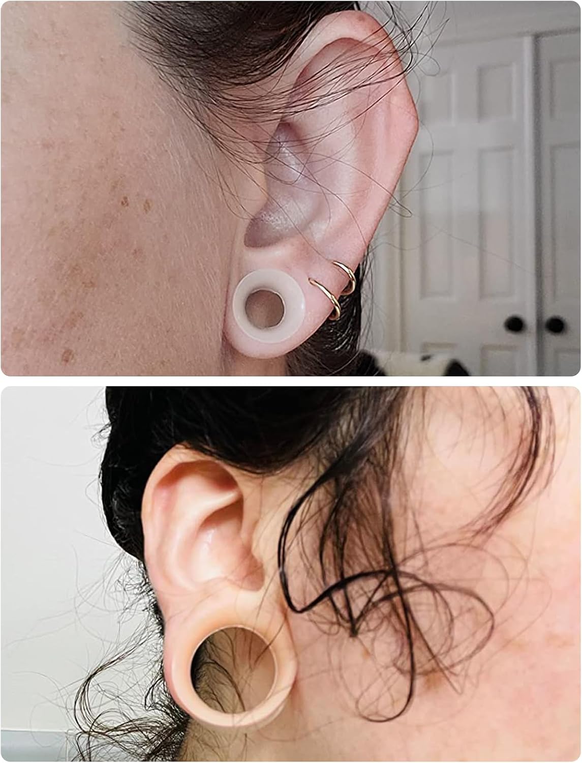 Cisyozi 10G-25mm Ultra Thin Silicone Ear Gauges Ear Tunnels Plugs Stretchers Expander Double Flared Flesh Gauge Earlets Plug Gauges Kit Piercing Jewelry for Women Men Clear Black Flesh Skin