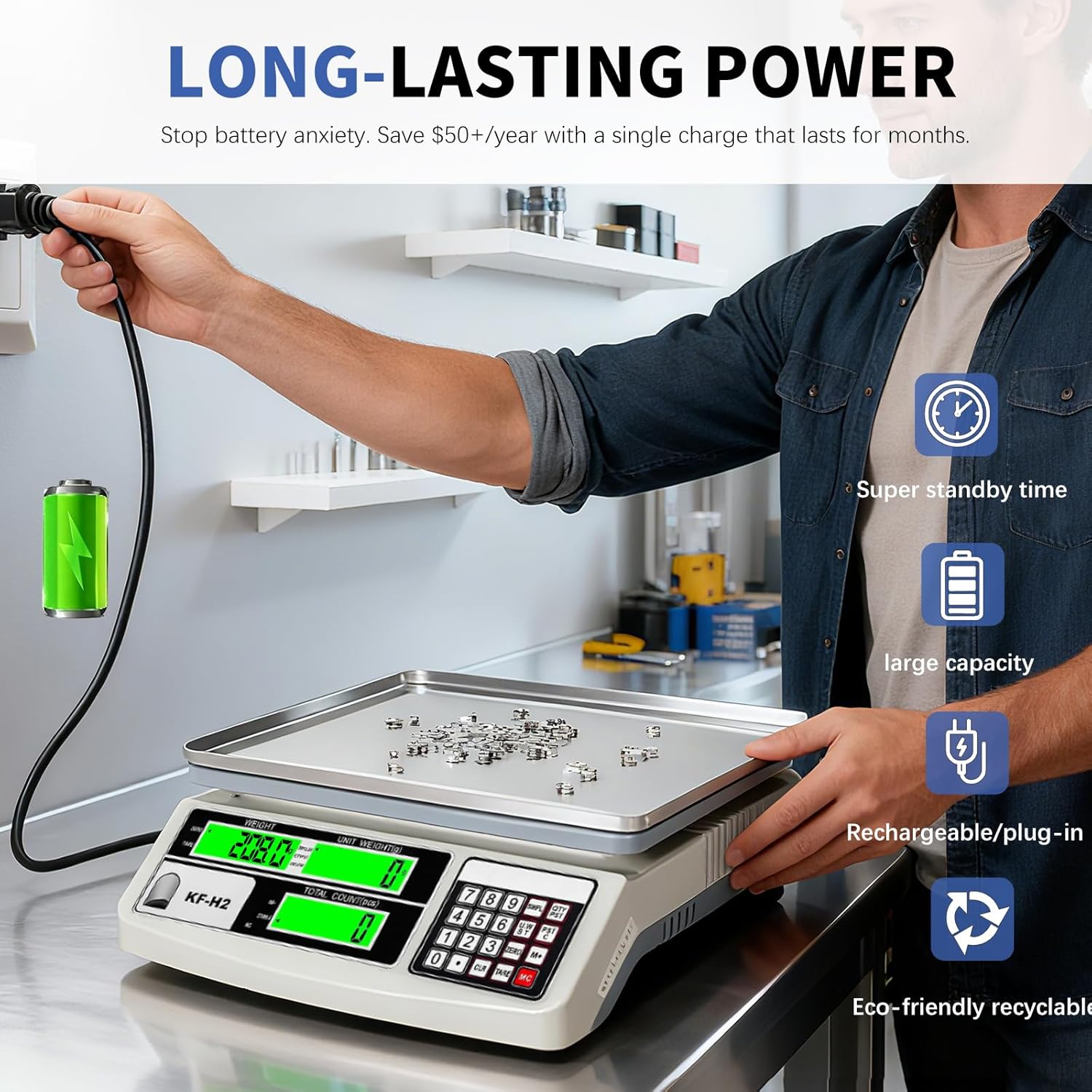 MEIYA Industrial Counting Scale, 30kg/0.5g Digital Coin Scale for Coin, Parts, High Precision Electronic Gram Scale with RS232 Port for Connecting Computer or Printer,kg/g/lb Switching, LCD Display