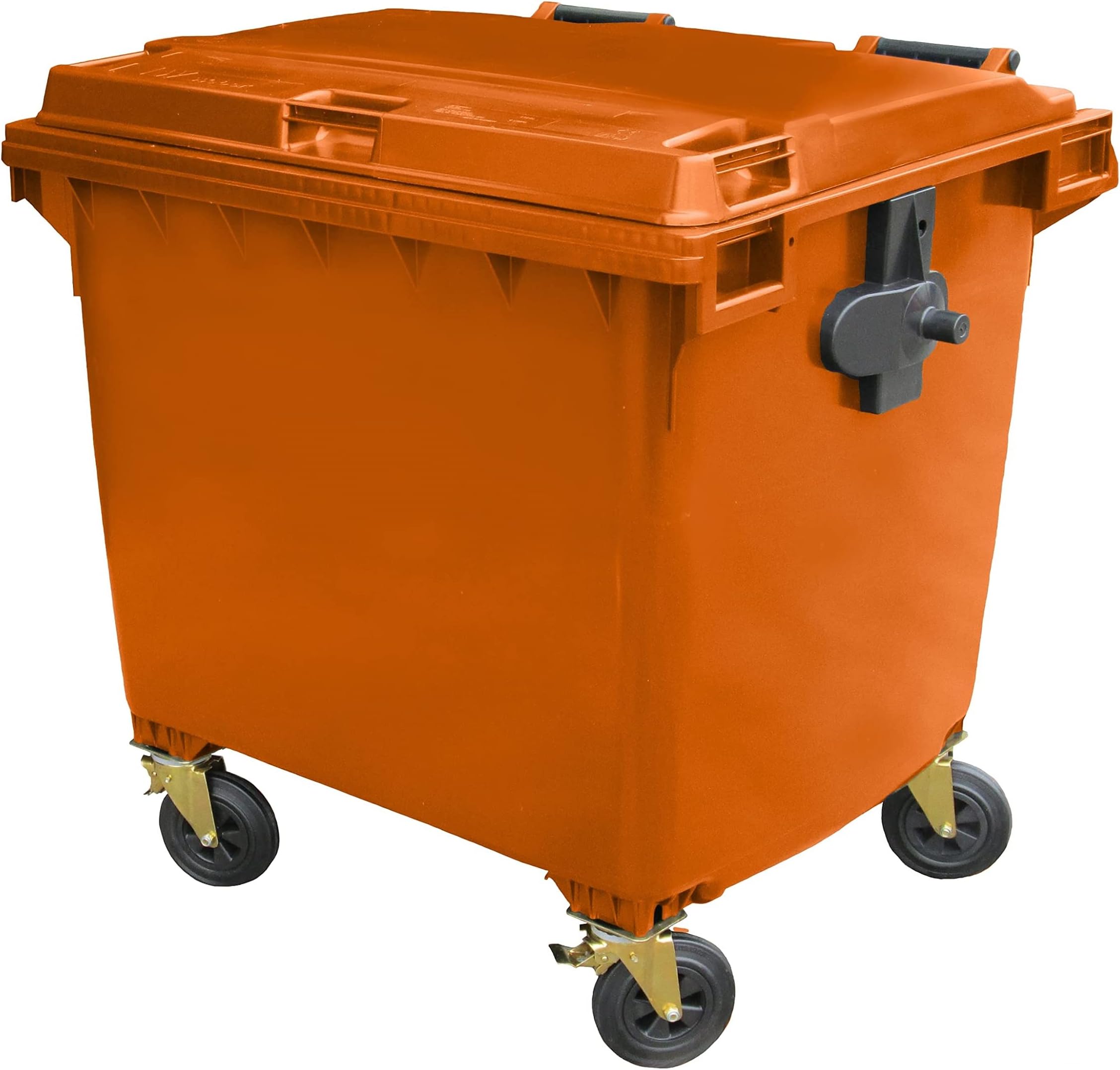 Orange 1100 ltr 4 Wheel Wheelie Bin - Large Size 4-Wheel Wheelie Bin - Tough & Durable - For All Your Outdoor Rubbish & Recycling - EN840 Certified & Tested