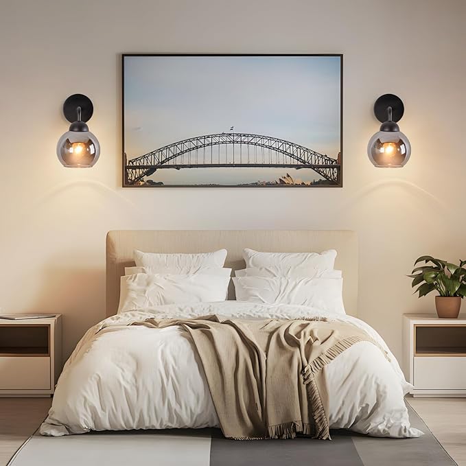 Kowanie wandlamp binnen vintage wandlamp E27: retro wandverlichting slaapkamer van glas zwarte hallamp wand in industrieel design bol bedlamp voor woonkamer restaurant - Zonder lamp photo 3