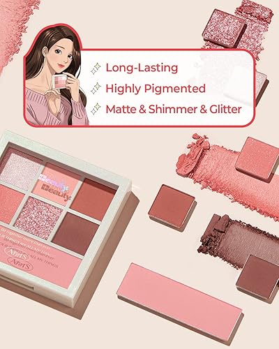 Miniatura 3 de Edición de maquillaje AMTS x True Beauty, Paletas de sombras de ojos rosas, 7 colores, tonos metálicos brillantes mate, altamente pigmentados, de