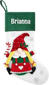 Lets Make Memories Personalized Gnome Family Plush 3D Christmas Stocking - Blonde Braids