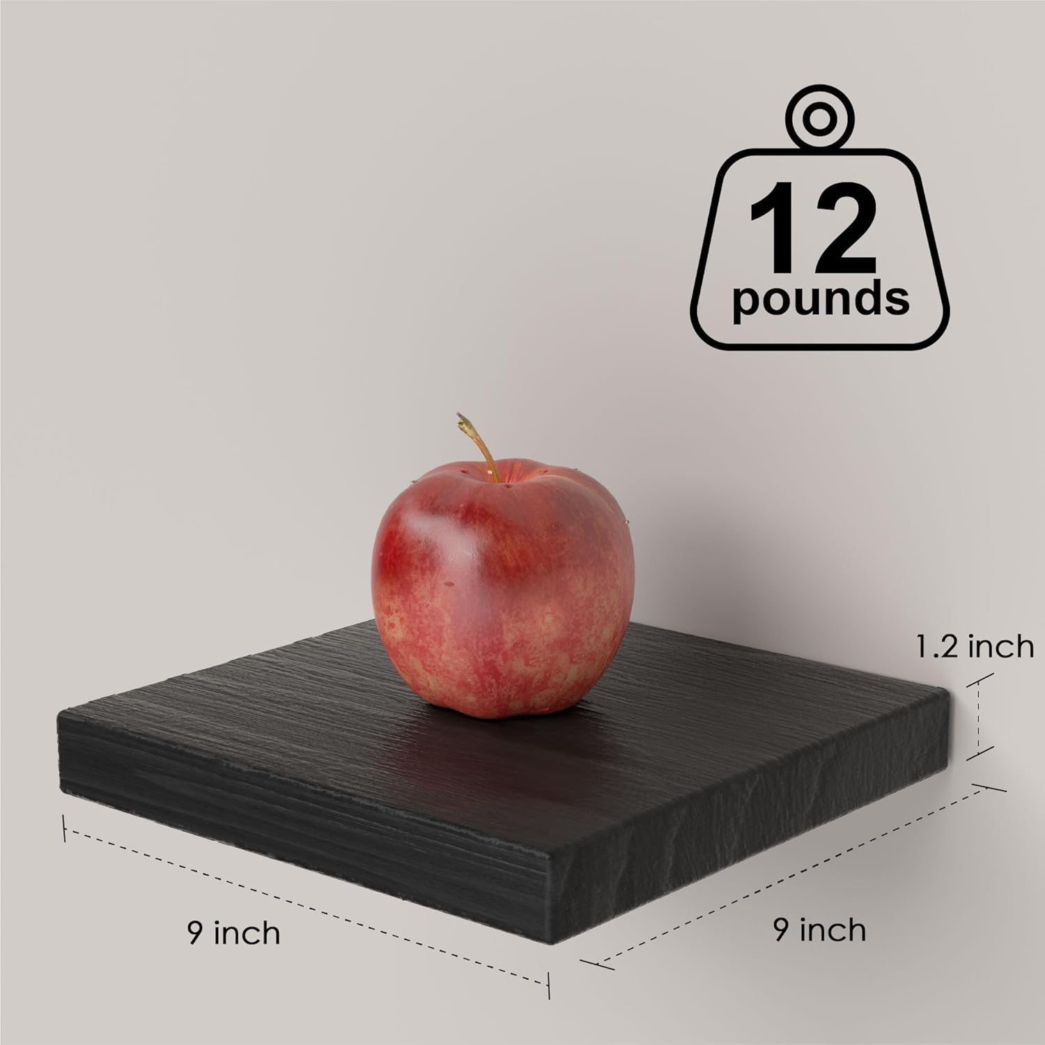 PopiShelves Small Floating Shelves for Wall - 9 Inch Square Black Shelves for Bedroom, Living Room, Bathroom, Kitchen, Office Decor Set of 3