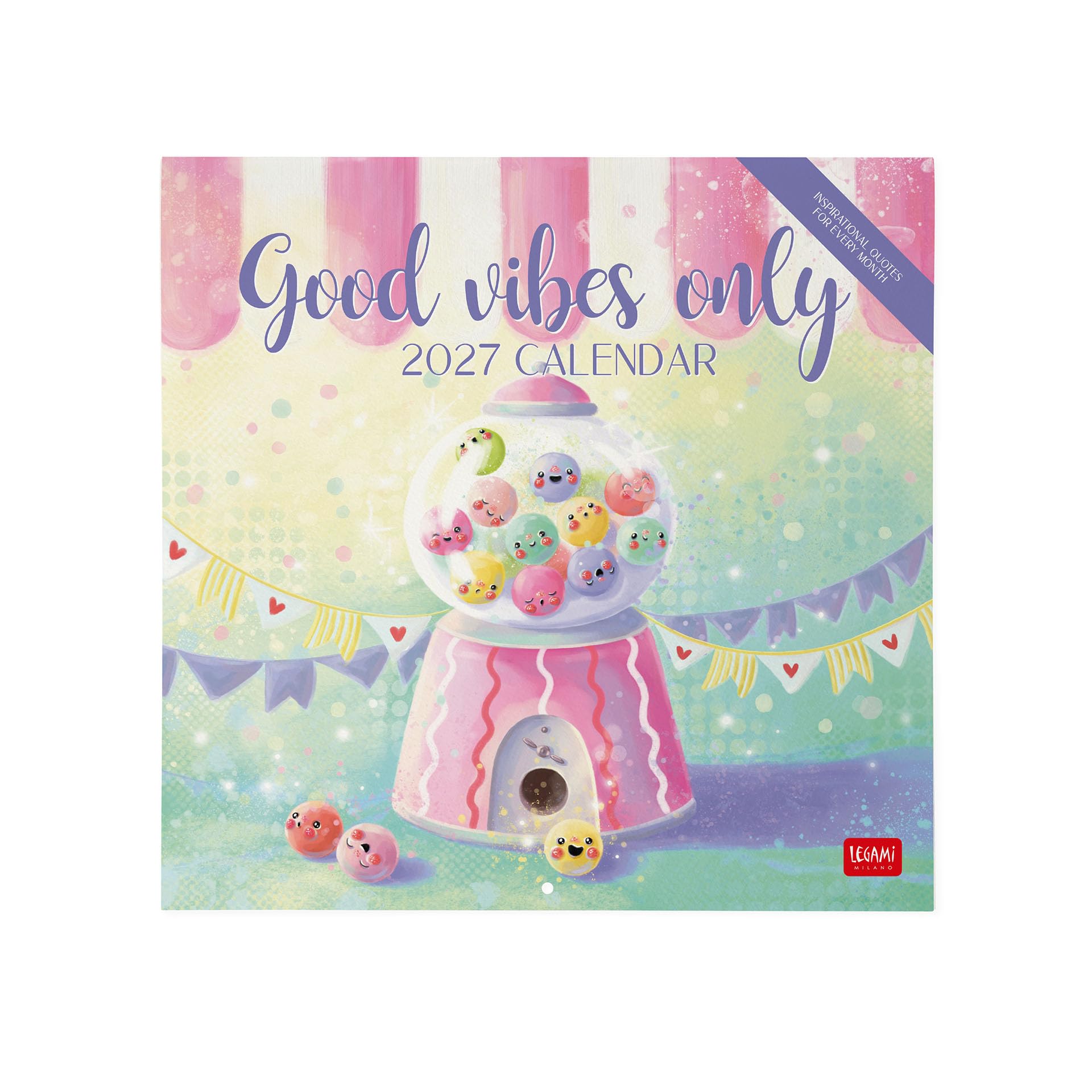Legami - 2027 Wall Calendar, Good Vibes Only, Large Wall Calendar, 12 Months and Yearly Planner, in 6 Languages, Space for Notes, Zodiac Signs, International Holidays, 30 x 29 cm