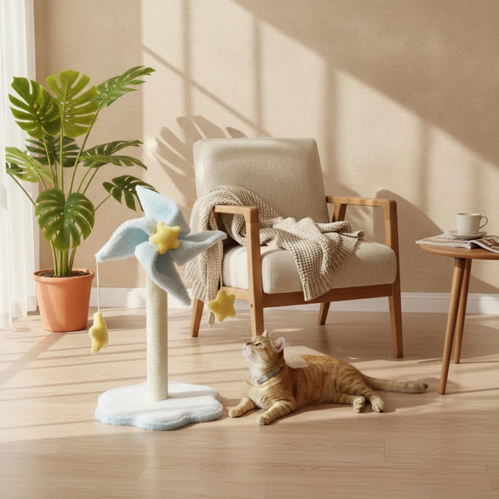 Gralara Kratzstamm mit Spielzeug freistehend Kratzsäule stabil Kratzspielzeug für Kätzchen, Wohnung