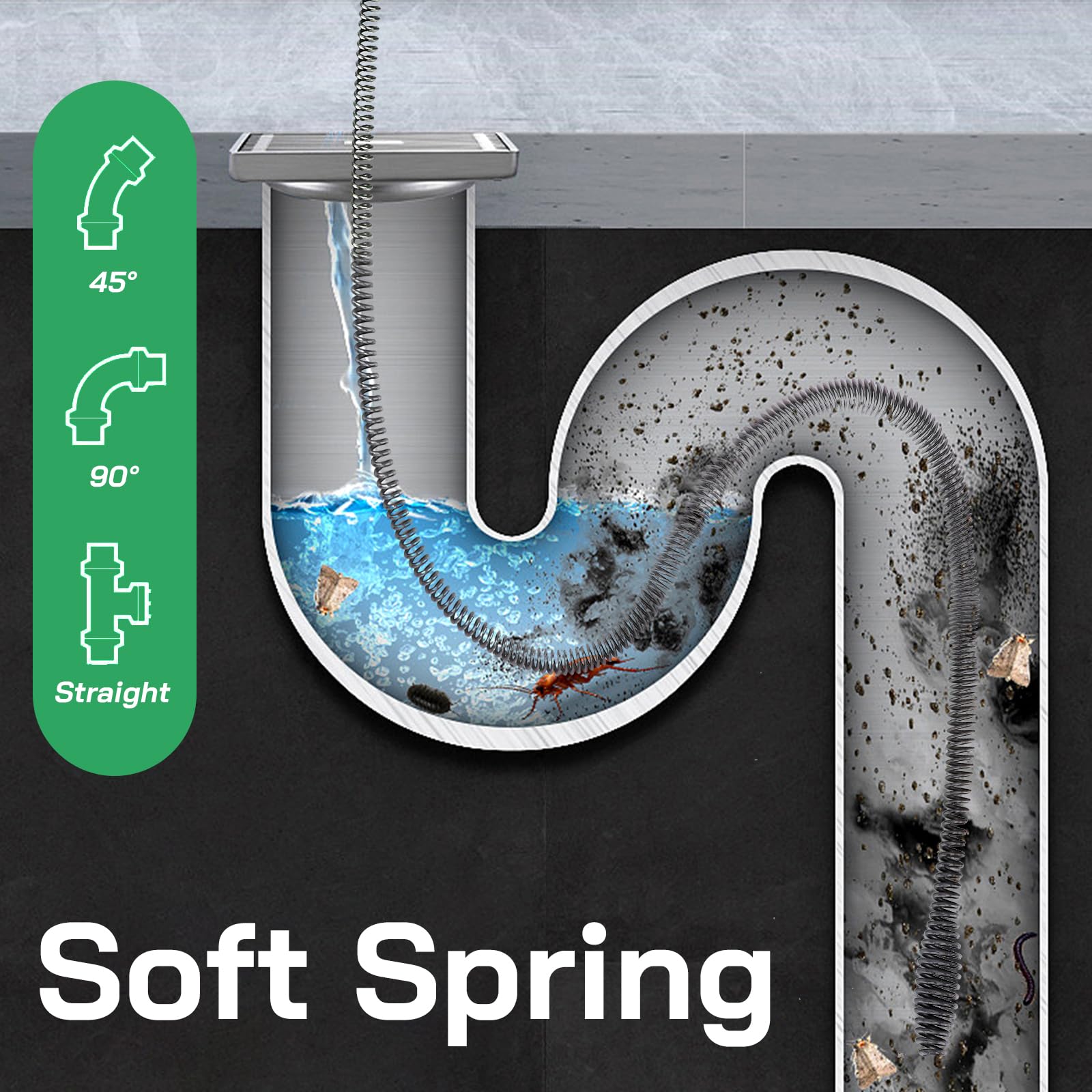 Furet Deboucheur Canalisation 10 m, ø10mm Spirale de Nettoyage de Canalisations avec Adaptateurs Électriques et Manuels Professionnel Tige de Nettoyage Tuyaux Débouchage WC Toilette Sonde Debouchage
