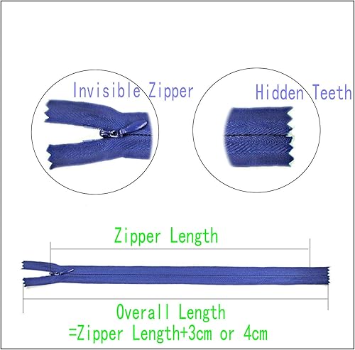 Miniatura 2 de Leekayer Cremallera invisible de 16 pulgadas para costura artesanal, bolsa de vestir 3# Negro Blanco 16.0 in Cremallera oculta de nailon para