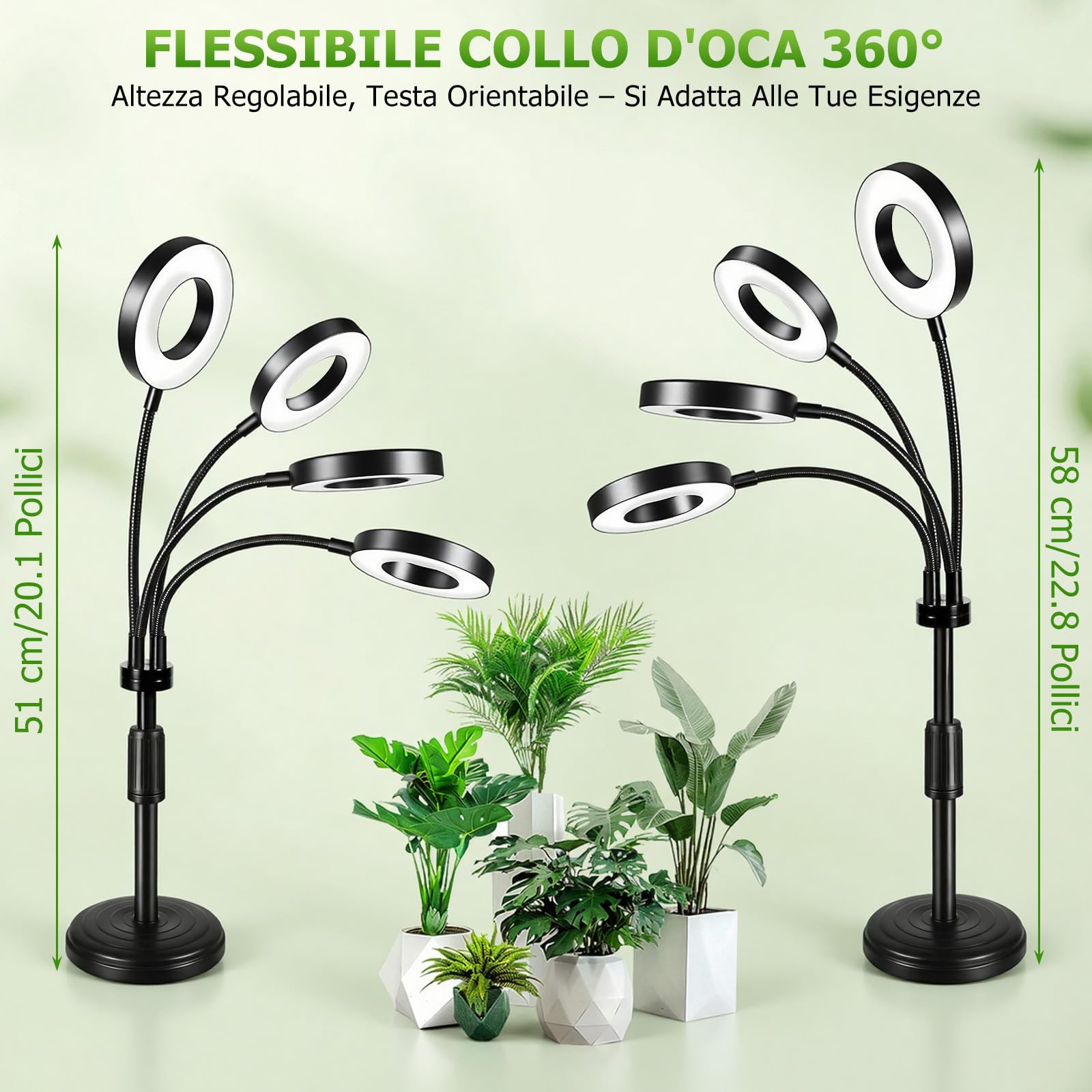 Lampada per Piante LED Spettro Completo, Grow Light 100 LED con Timer 4/8/12H, Lampada Piante 4 Teste con Collo d’Oca Flessibile, Luce per Piante da Interno per Piante e Scaffali