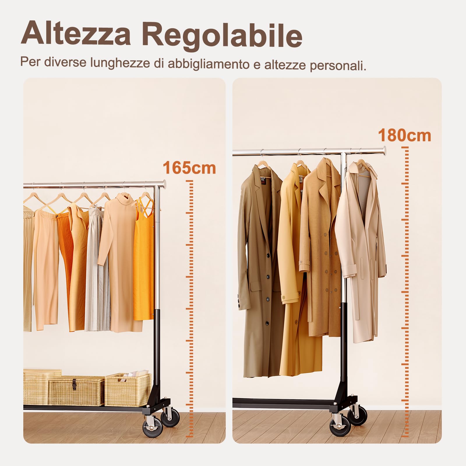 HOKEEPER Porta Abiti Resistente con Ruote e Copertura Antipolvere, Appendiabiti Mobile da 204kg con Ruote e Ripiano per Camera da Letto, Lavanderia