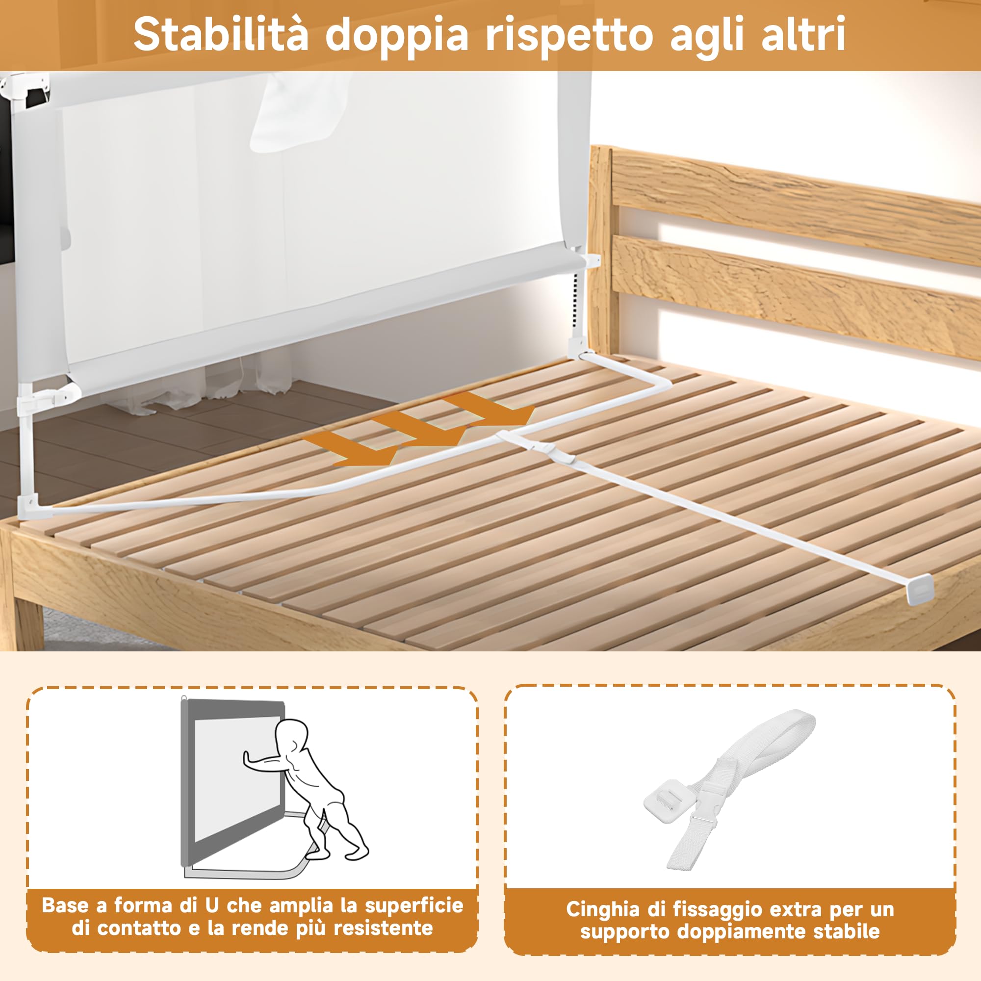 Sponda Letto Bambini 180 cm, Universale Barriera Protettiva Bambini Barriera Letto - Installazione Rapida in 3-5 Minuti, Grigio