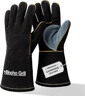 The Bincho Grill – Heat Gloves – 14" Long High-Temp BBQ & Welding Gloves, Cowhide Leather Oven Mitts & Grilling with Triple-Layer Protection, Kevlar Stitching & Heat-Resistant Design Up to 932°F