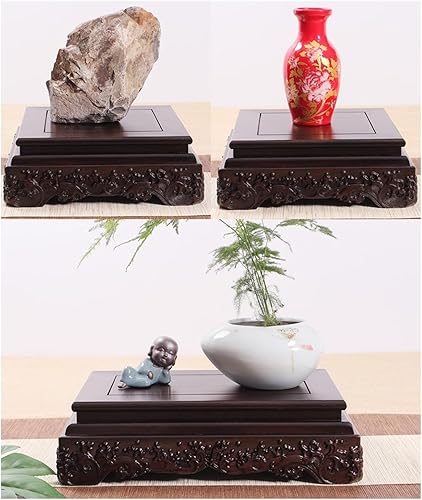 Miniatura 4 de ARINAL Base de estatua de madera con base de jarrón de madera maciza, soporte de exhibición rectangular de bonsái en maceta, estatua de Buda en