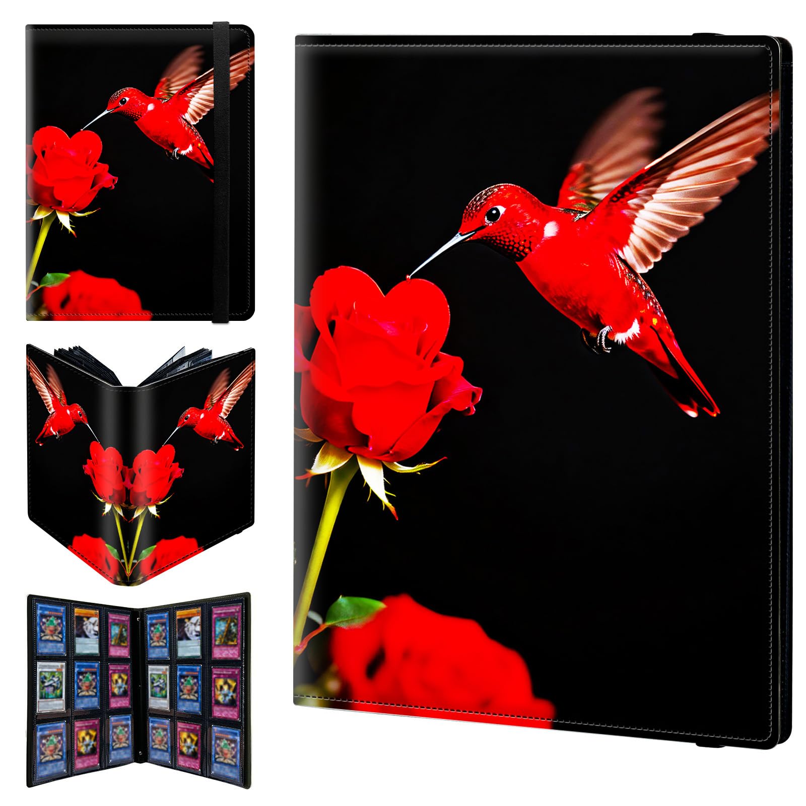 9 Pocket Trading Card Binder 720 Side Loading Pocket Album with Red Roses and Hummingbirds Pattern Design Card Binder for Sports Cards & Game Cards — image 1