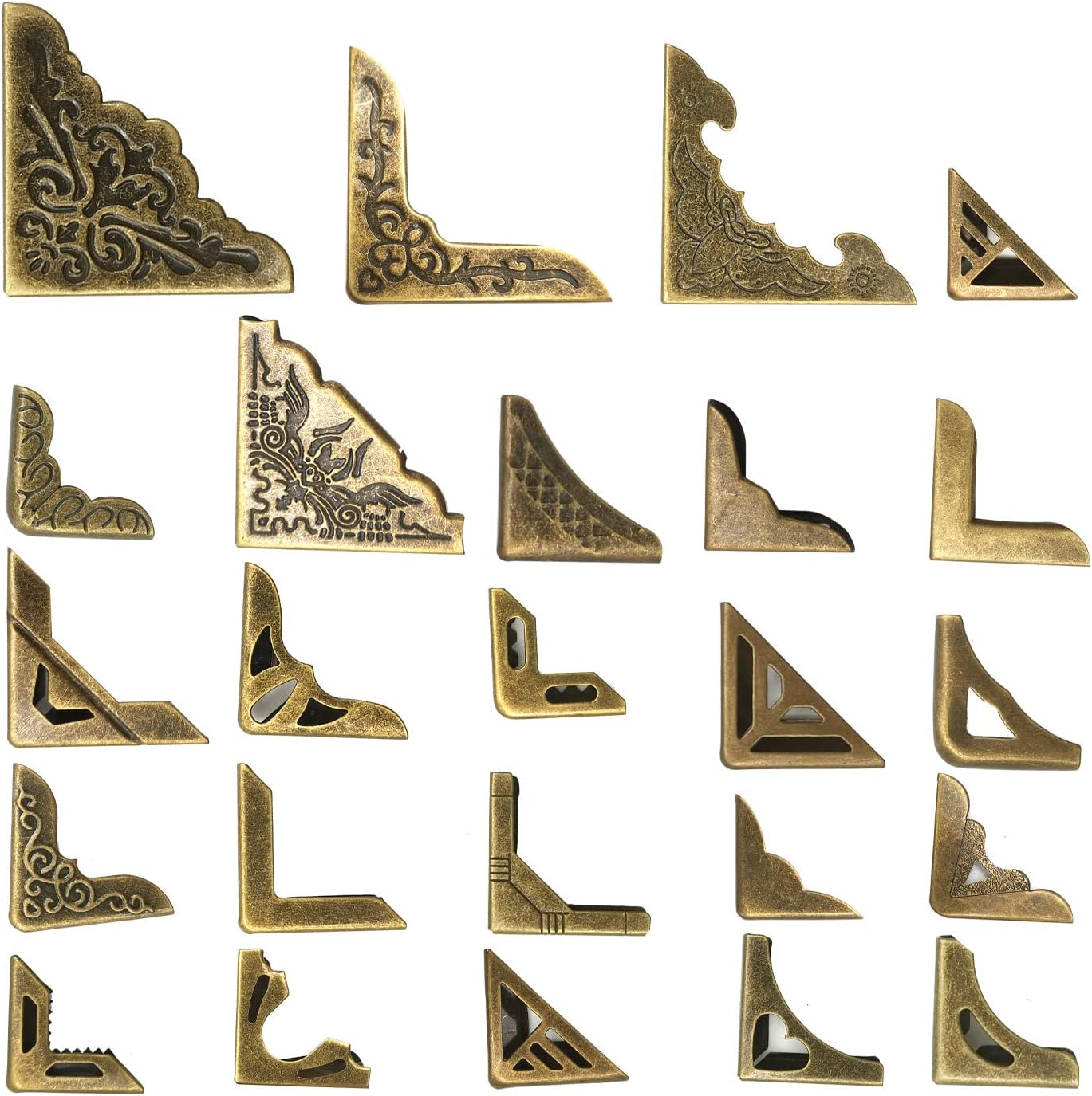 96PCS Metal Book Corner Protector, 24 Styles Iron Guard Edge Cover, Vintage Metal Decorative Cover Pad, for School Book Album Scrapbook Notebook, Desk Jewelry Case Box Gifts (Package A) LMQ114