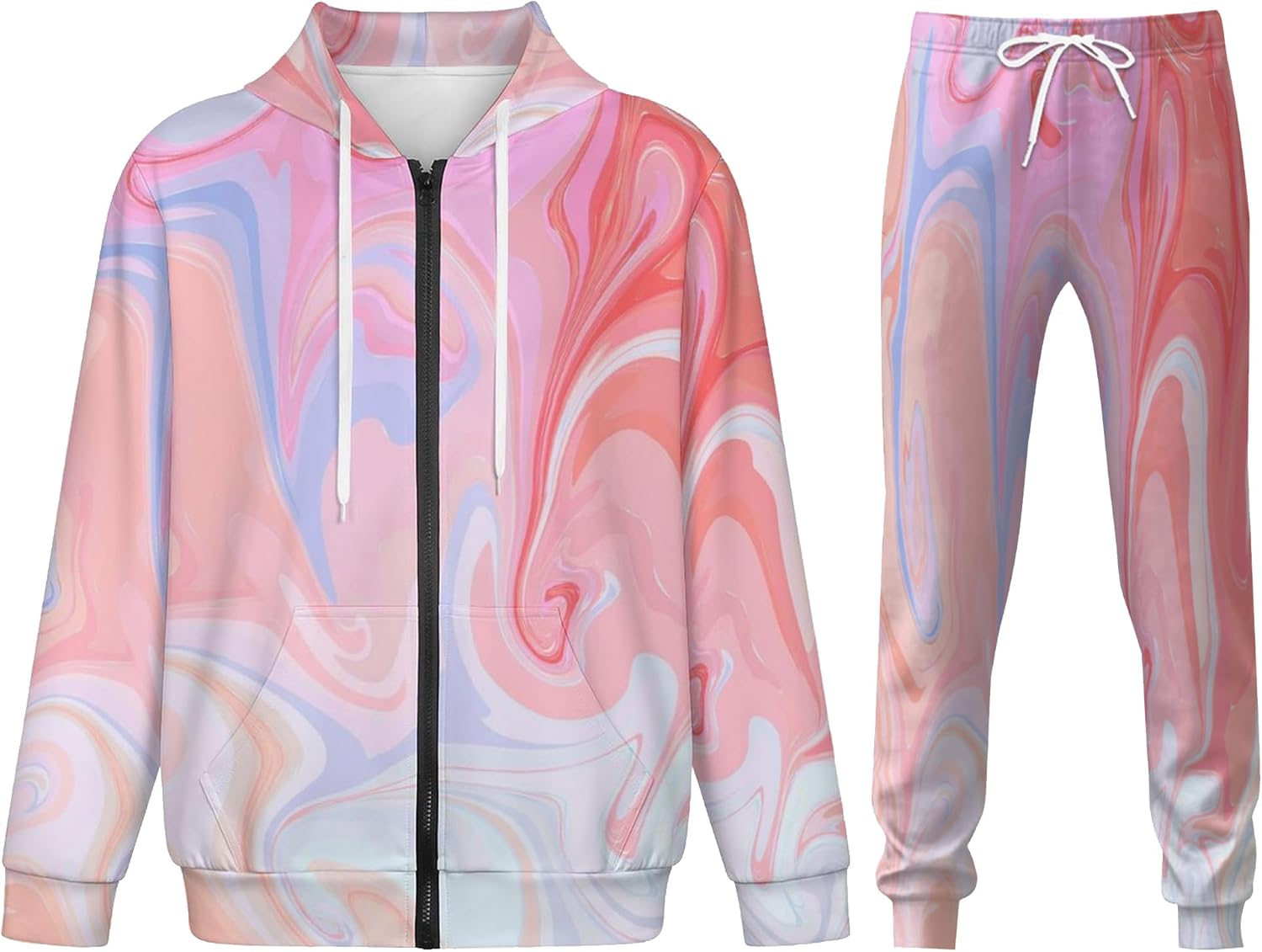 Couples Kawaii Tracksuit Set 2 Pcs,Mens Womens Hoodie Sweatsuit Outfits Zip Up Lounge Jogger Set with Pocket