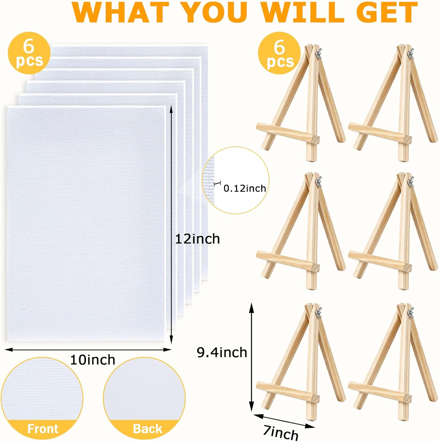 12 Pcs Canvas and Easel Set 10''x12'' Small Blank Canvas Boards with Pine Wood Easels - Beginner Sip Painting Kit for Acrylic Oil Watercolor &Crafts - Ideal for Tabletop Display and Adults Party