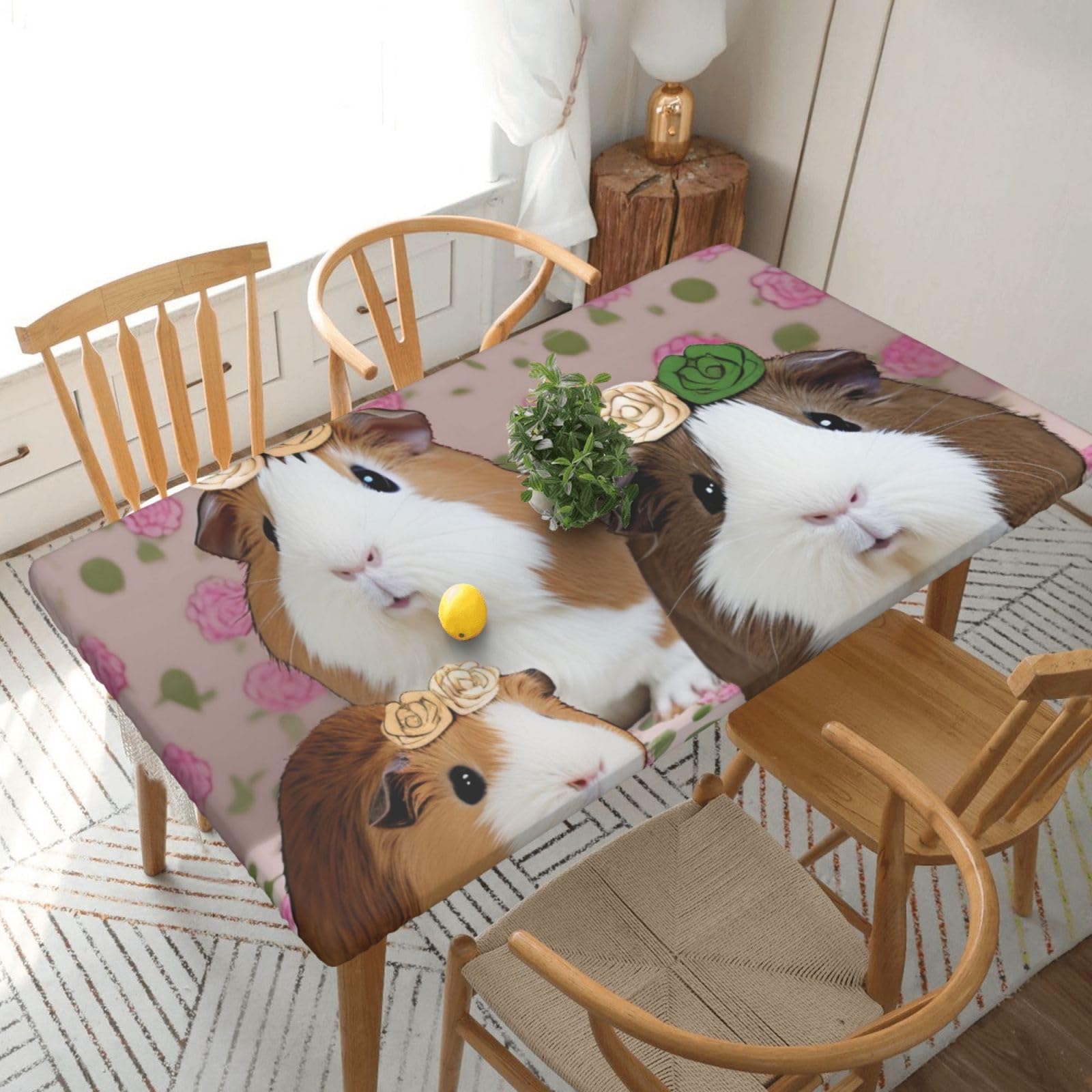 WPKJU Guinea Pigs and Cupcakes Printed Tablecloths 5ft Rectangular Table Covers Washable Polyester Decorative Table Cloth for Dining Table Picnic Wedding