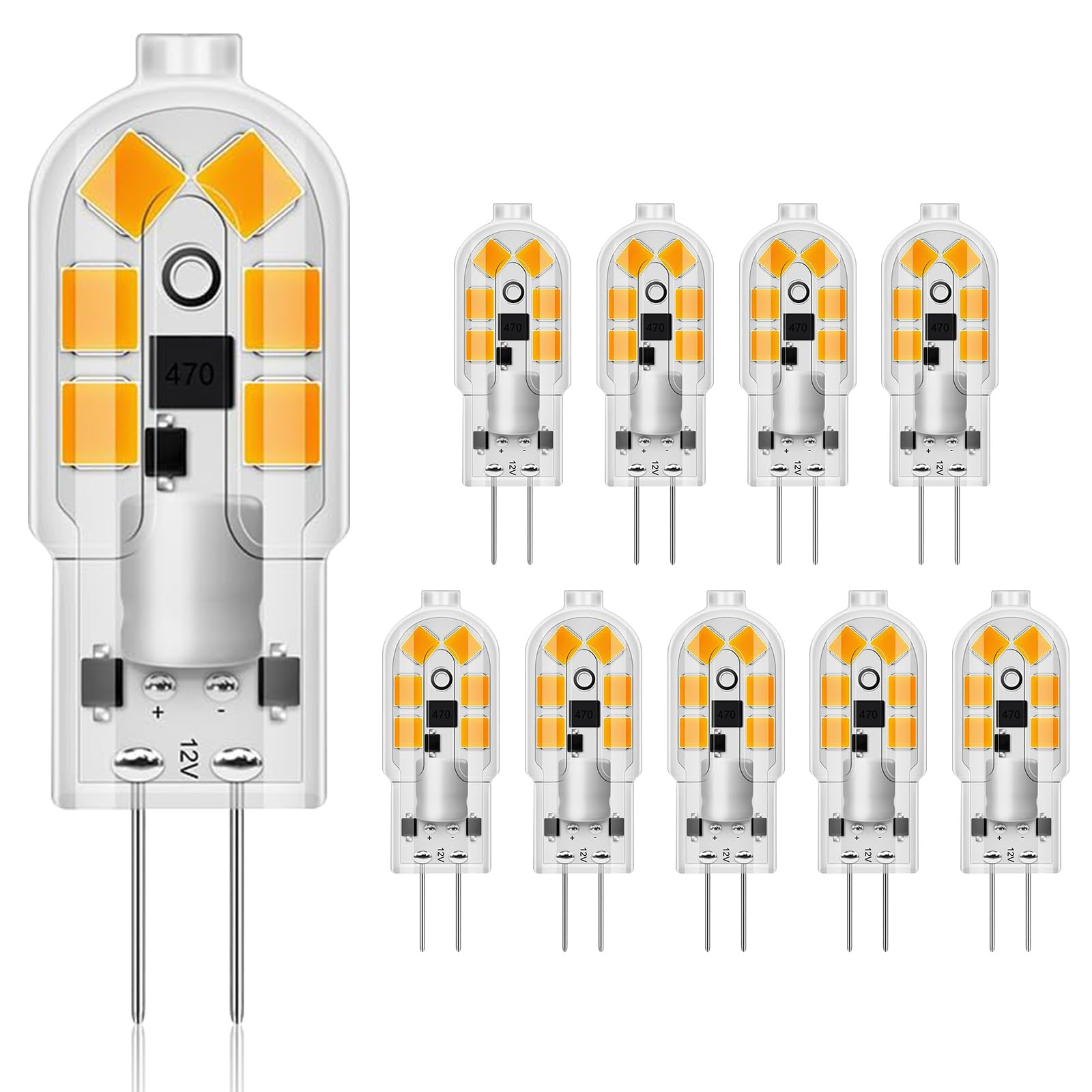 G4 LED Bulbs Warm White 3000K -10 Pack 2W 12V Equivalent to 20W G4 Halogen Bulbs, 400LM, Non-Dimmable No Flicker, Bi-Pin Base Energy Saving Light Bulb for Chandelier, Lighting Decor, Pendant, Sconce