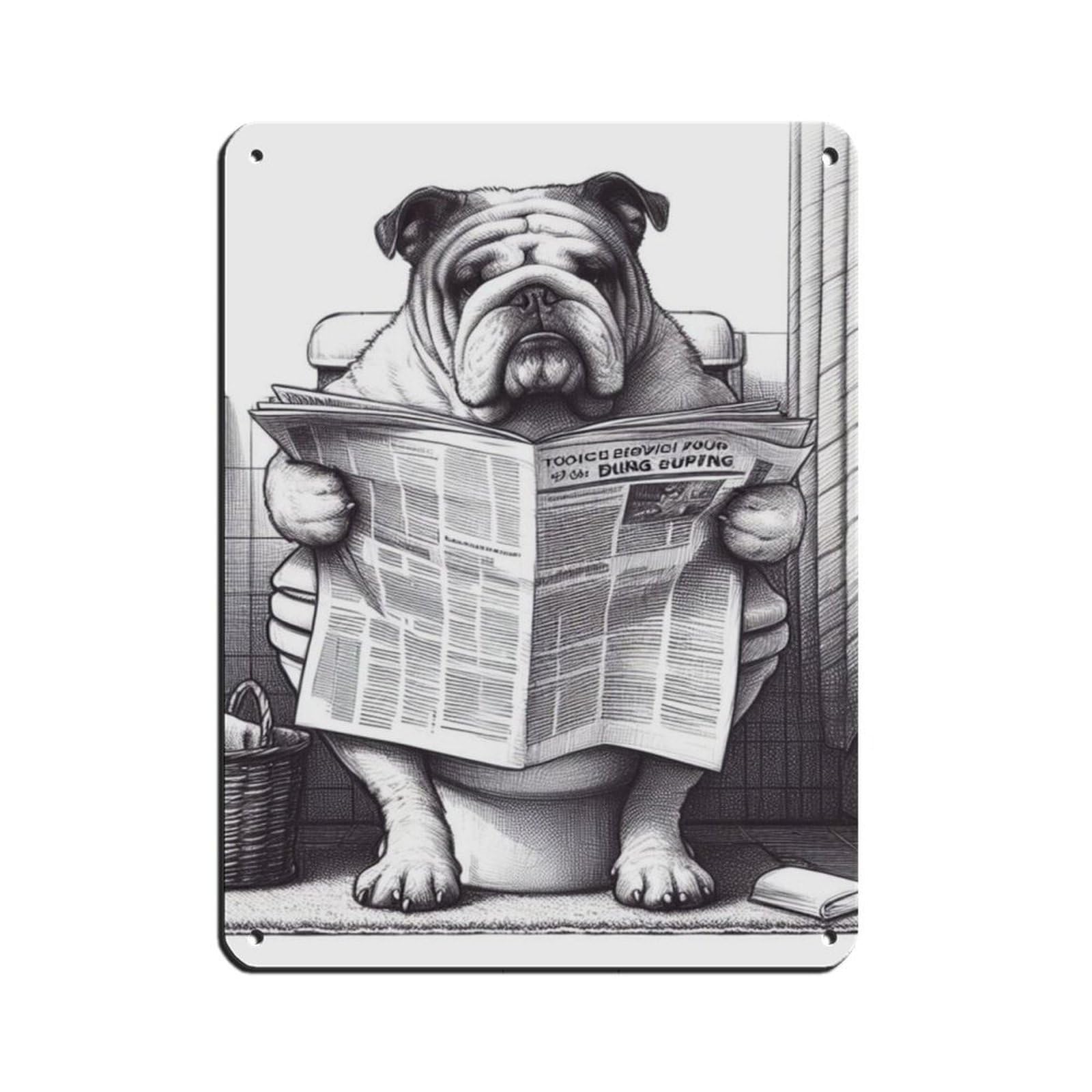 Bathroom Art English Bulldog on Toilet Tin Sign Vintage Metal Pub Club Cafe Bar Home Wall Art Decoration Poster Retro 12x16inch(30x40cm)