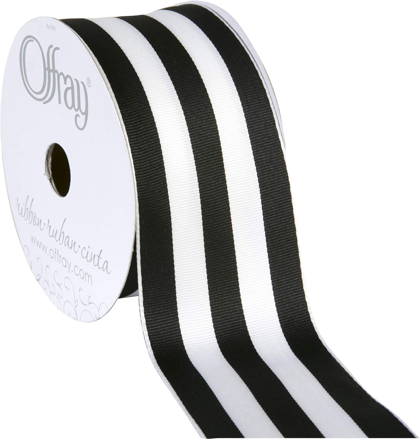 Offray 140640Berwick 2.5" Wide Wired Edge Carnival Grosgrain Ribbon, 25 Yards, Black and White Stripe Pattern