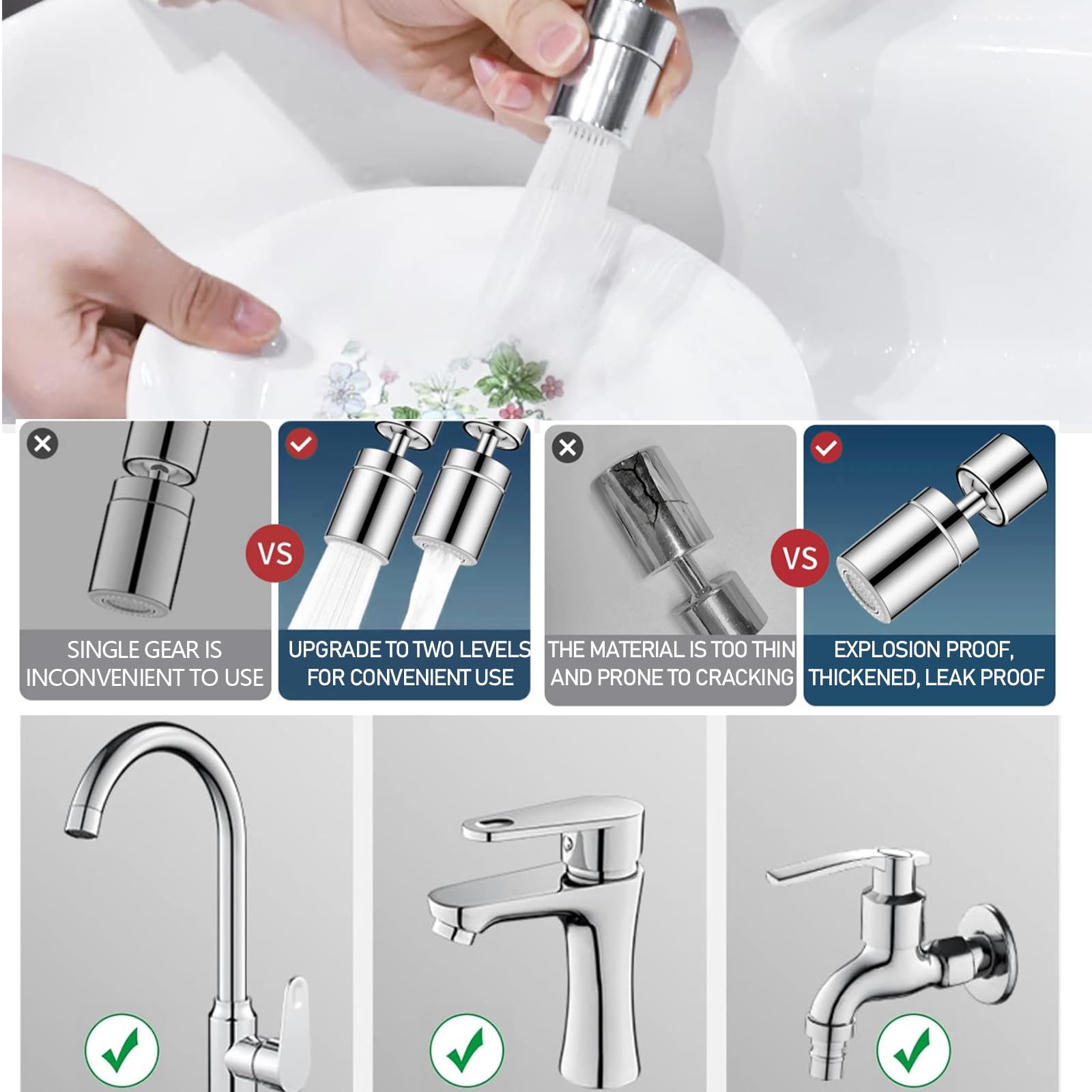 2 Pcs estensione del rubinetto, prolunga rubinetto, attacco per Accessorio per rubinetto, Aeratore Rubinetto, attacco per rubinetto a 360 gradi, adatto per cucine, bagni e accessori per WC