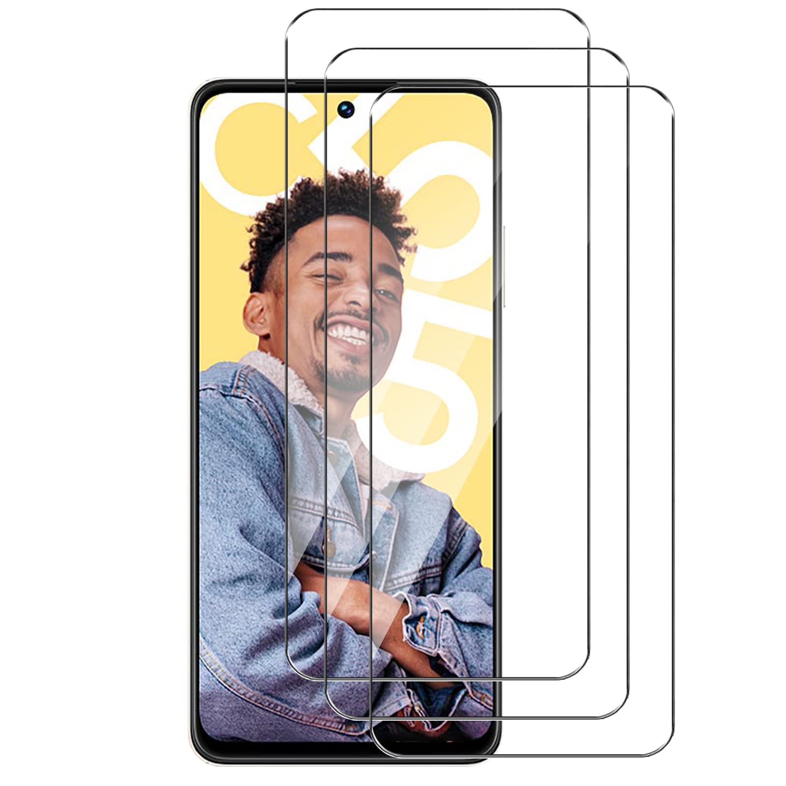 Cover per Realme C55 / Realme Narzo N55 con 3 Pezzi Pellicola Vetro Temperato, Custodia in Morbida Silicone Liquido, Sottile e Antiurto con Rivestimento in Microfibra AntiGraffio, Nero