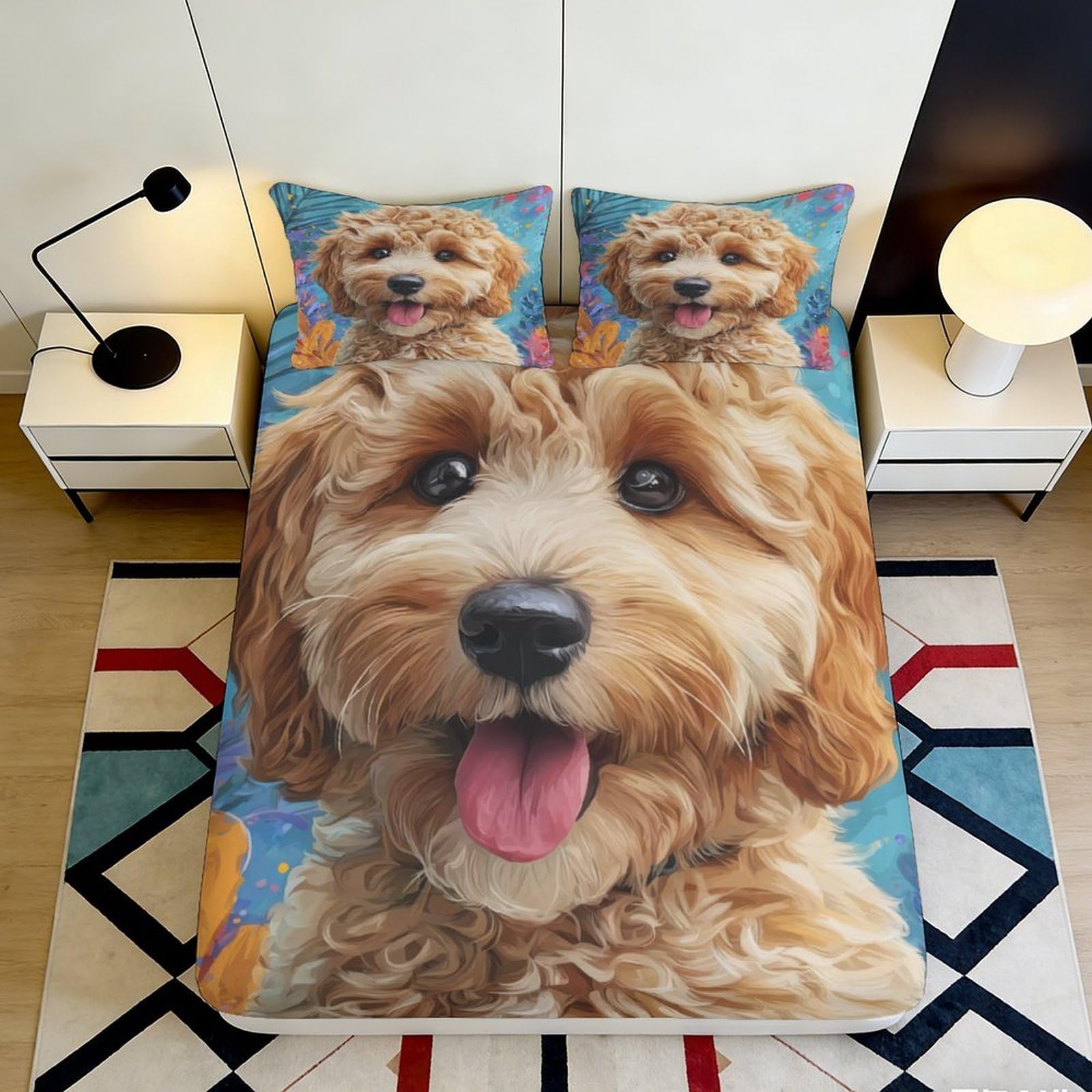 Kzqnxhjprl Style-5 3D Printed Cute Puppy Fitted Sheet Microfiber Soft Anti-Slip Dog Pattern Bed Cover For Bedroom Guest Room Decor 90X200x25cm