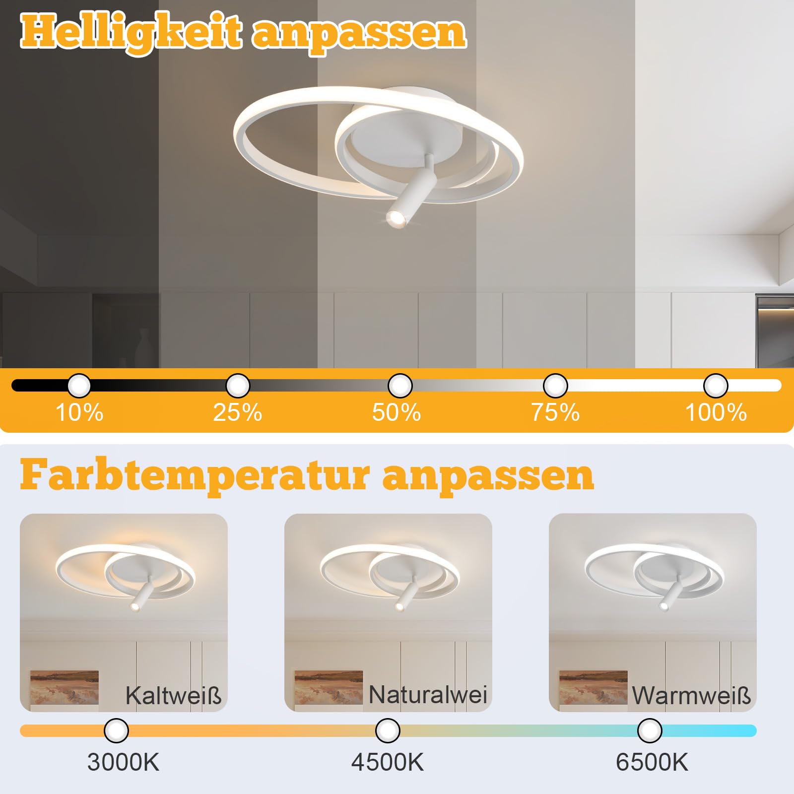 GBLY Lámpara de techo LED regulable: 40 cm, lámpara de dormitorio, diseño moderno, 37 W, lámpara de salón con foco blanco con control remoto, lámpara de cocina para dormitorio, casa, apartamento