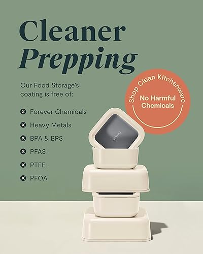 Miniatura 6 de Caraway - Juego de 6 recipientes de vidrio para alimentos, 6.6 tazas (6), revestimiento de cerámica, no tóxico, antiadherente con tapas, apto para