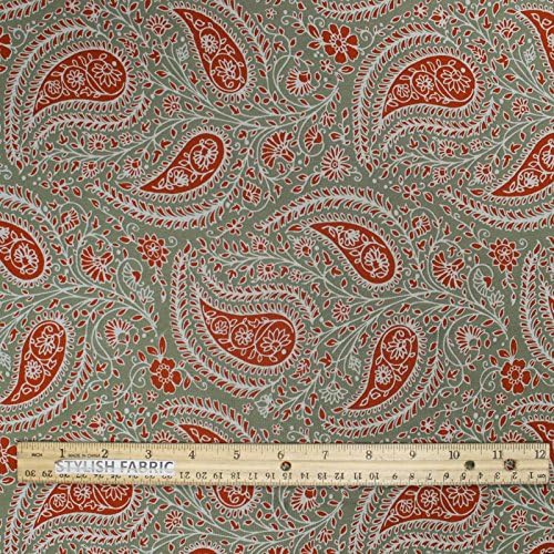 Sage with Terracotta Paisley Design on 100% Polyester Hi-Multi Chiffon Fabric