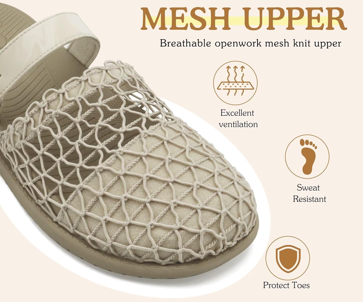 COFACE Women’s Orthotic Sandals Ladies Fashion Breathable Mesh Mules Round Toe Backless Loafers Slides Adjustable Wedge Heel Cushion Dressy Shoes With Comfortable Arch Support - Image 3