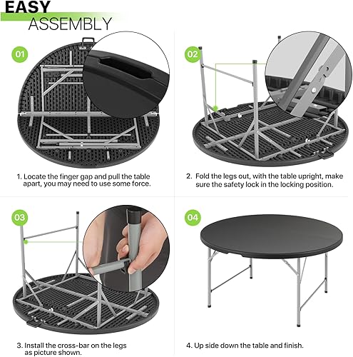 Miniatura 9 de Magshion Mesa plegable redonda de 53 pulgadas, 4.5 pies, mesa de plástico plegable para tarjetas de comedor comerciales con asa de transporte para