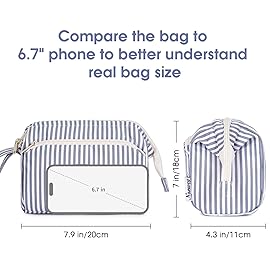 Narwey Striped Wide Open Makeup Bag Women, Travel Toiletry Bag for Women Cosmetic Bag Organizer Make up Bags with Compartments, Gift for Teen Girls (Greyish Blue Stripe)
