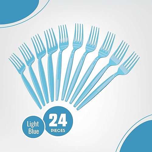Vista 46 de Cucharas de plástico azul claro (paquete de 24) – Cucharas de color azul claro para fiestas, artículos de plástico duraderos, cucharas de plástico