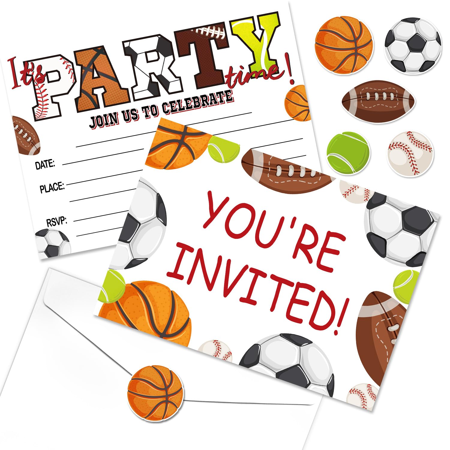 Sports Theme Birthday Party Invitations, Birthday Invitations for Boys