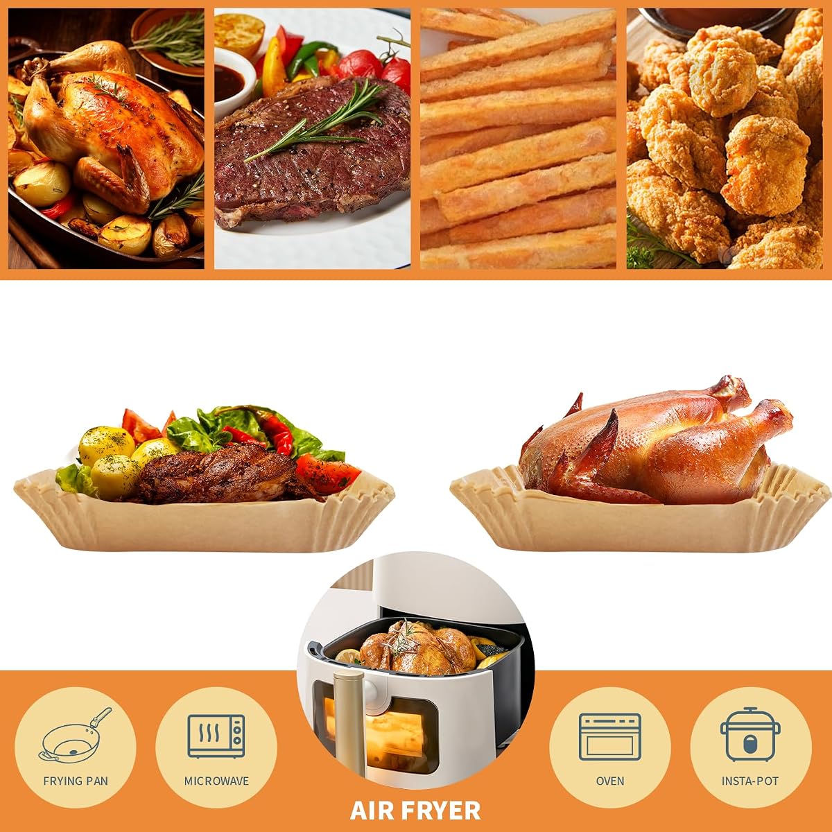 150PC Air Fryer Liners for Ninja, Air Fryer Paper Liners Disposable, Air Fryer Accessories for Ninja AF300UK AF400UK SL400UK, Compatible with Ninja, Keplin, Tower, Salter and Other Dual Zone Air Fryer — view 5
