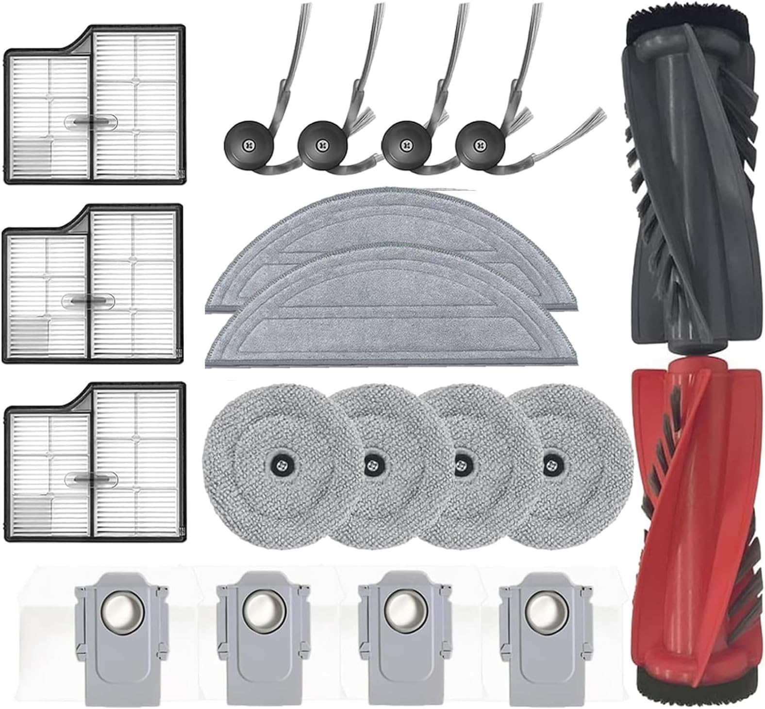18 Pack Replacement Parts for Roborock Saros 10/G30 Vacuum Cleaner, 1 Dual Main Brush, 6 Mop Pad, 3 HEPA Filter, 4 Dust Bag, 4 Side Brush
