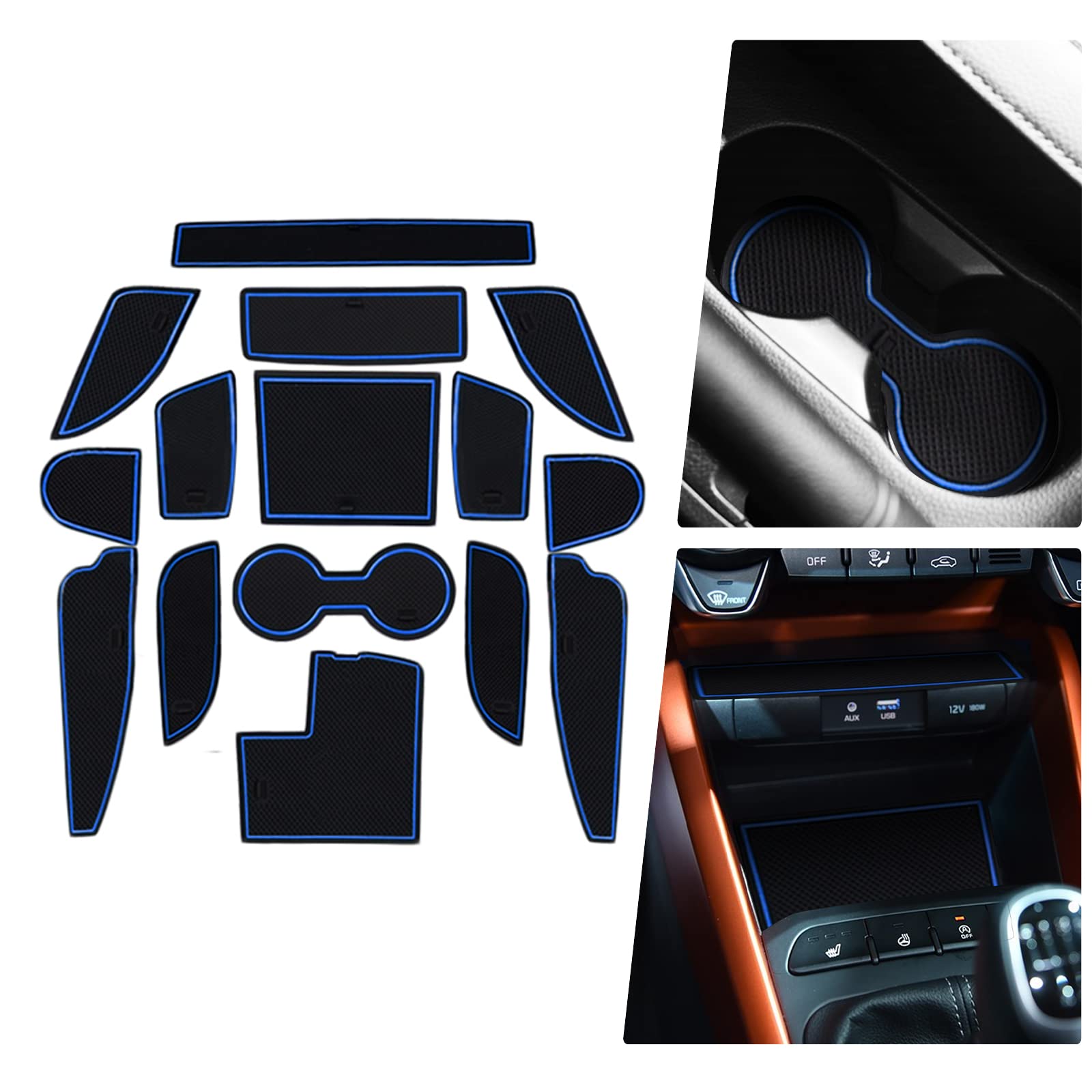 BIXUAN Stonic compatibile con Kia Stonic 2018-2023 2024 2025 Tappetini Antiscivolo per Console Centrale Braccioli Tappetini in Gomma Supporto per Bevande Lancia di Comando Cuciture per Porta 15 pezzi