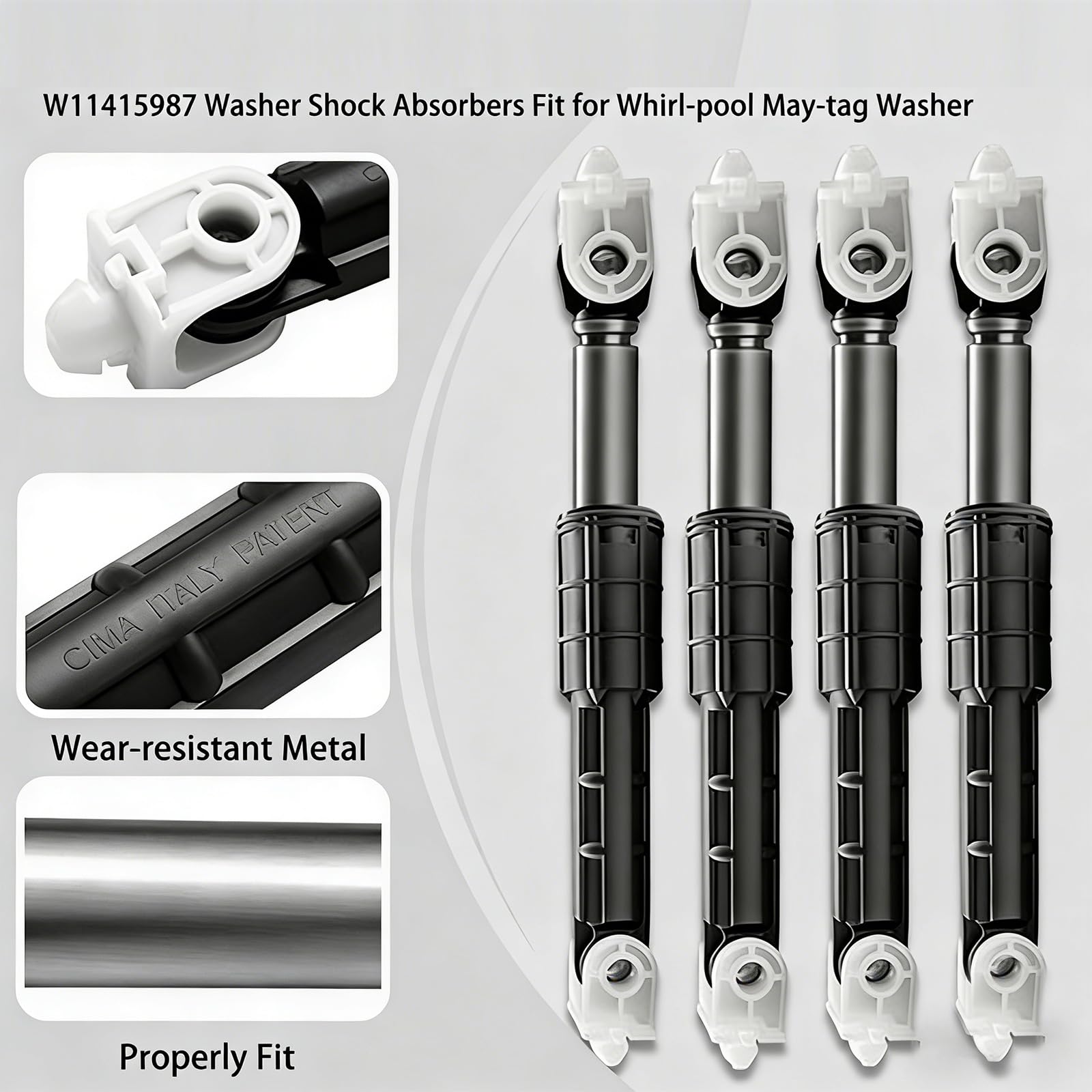 4 amortiguadores de lavadora W11415987 eficientes para reducción de ruido y control de vibraciones