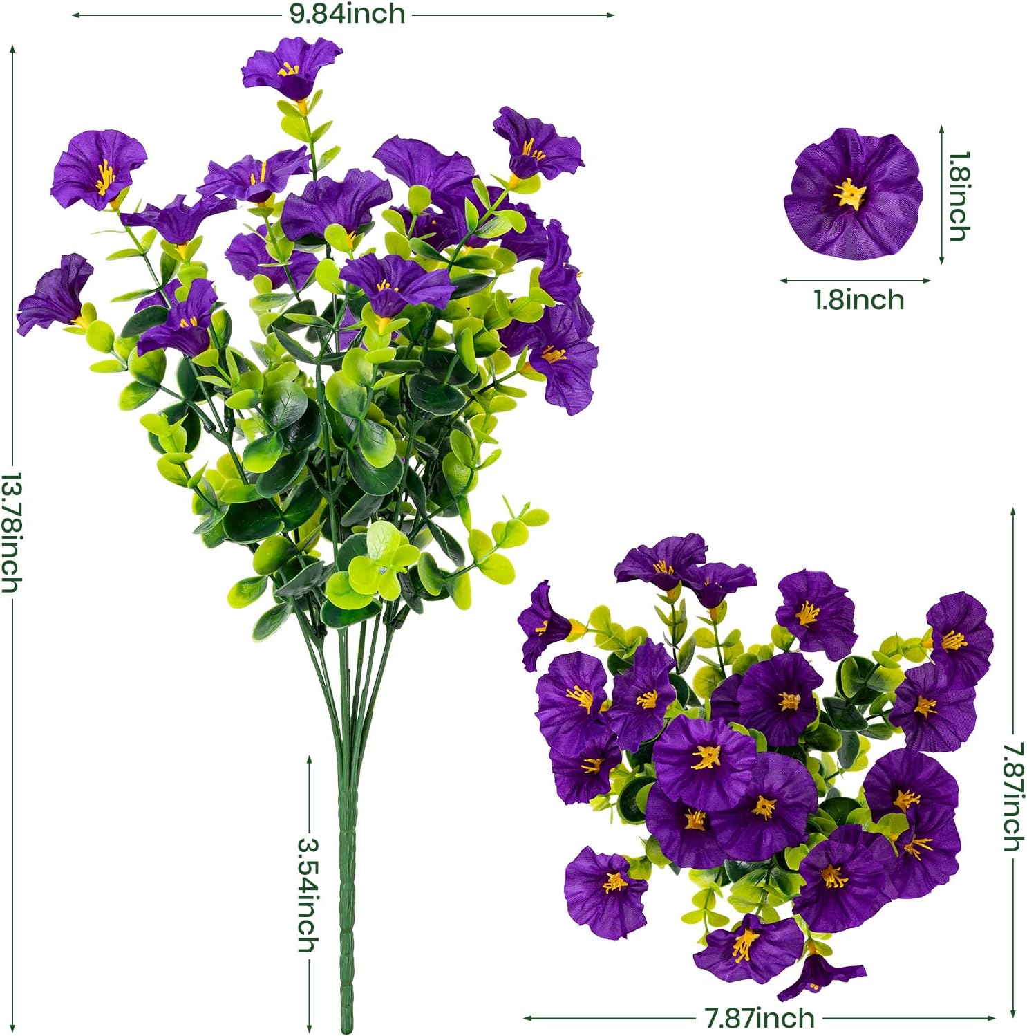 Nigirior Artificial Faux Flowers for Outdoor 16 Bundles Boxwood Fake Morning Glory for Planter,UV Resistant Fake Flowers for Home Porch Patio Outside（8 Color）