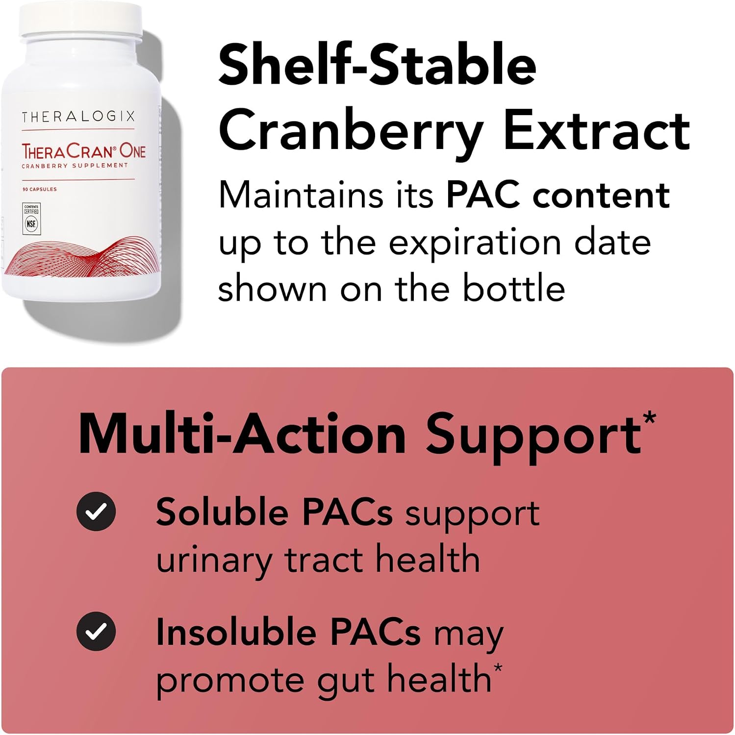 Theralogix TheraCran One Cranberry Capsules - 180-Day Supply - Cranberry Supplement for Men & Women - Cranberry Pills to Support Urinary Tract Health* - 36mg PACs per Capsule - NSF Certified, 180 Coun