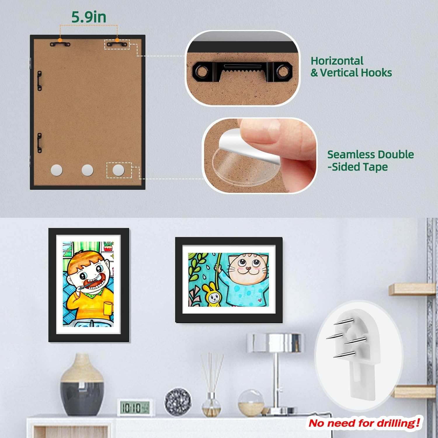 4 Pack Kids Artwork Frames Changeable 8.5 x 11 Inch Children Art Projects Kids Art Frames Front Opening Picture Display Frame, Black