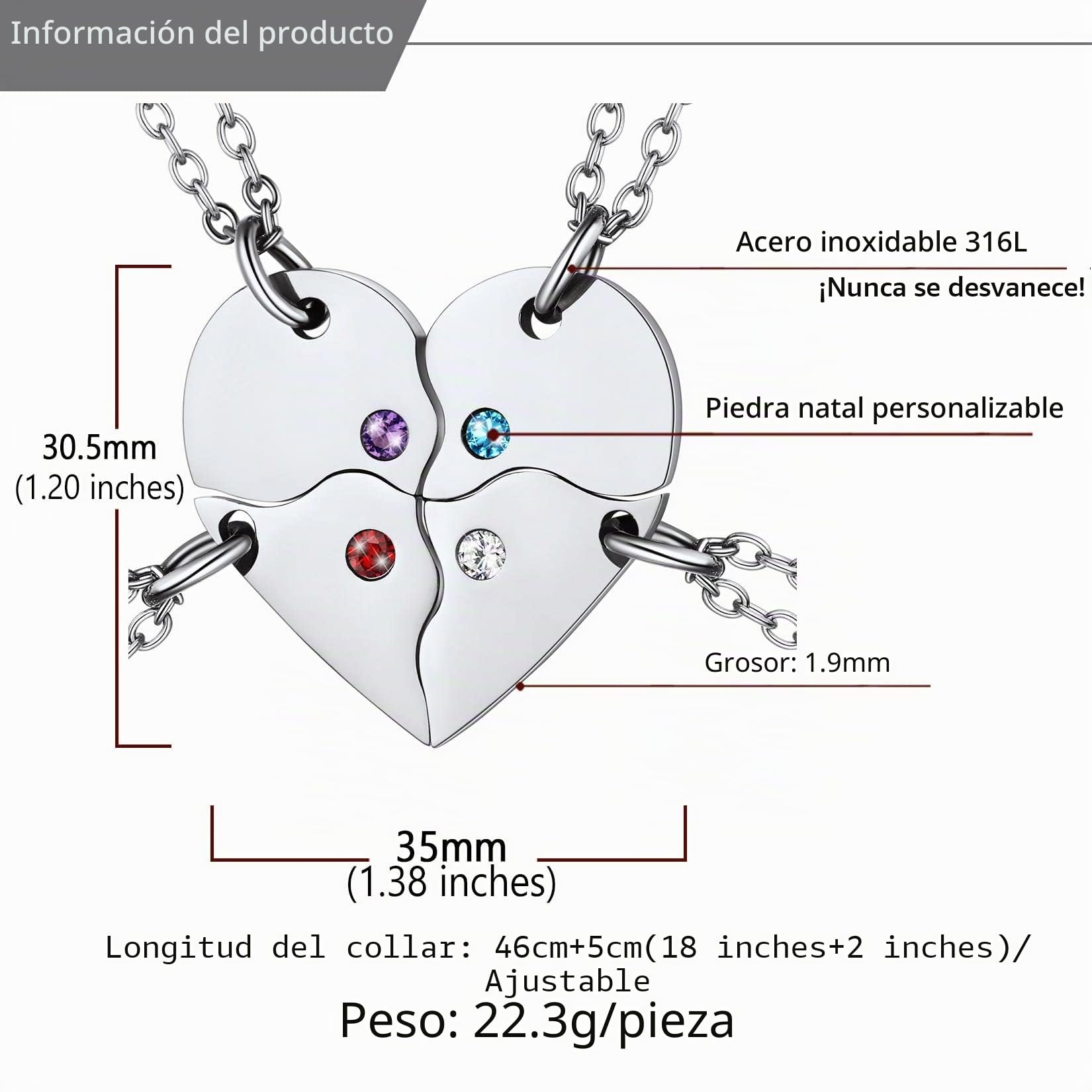 U7 Corazón Collar Puzzle Geométrico Rompecabezas, Collar Personalizable Acero Inoxidable 316L para Parejas y Familia y Mejores Amigas, 2/3/4/5/6/7/8 Piezas, Joyería DIY con Nombres Grabados