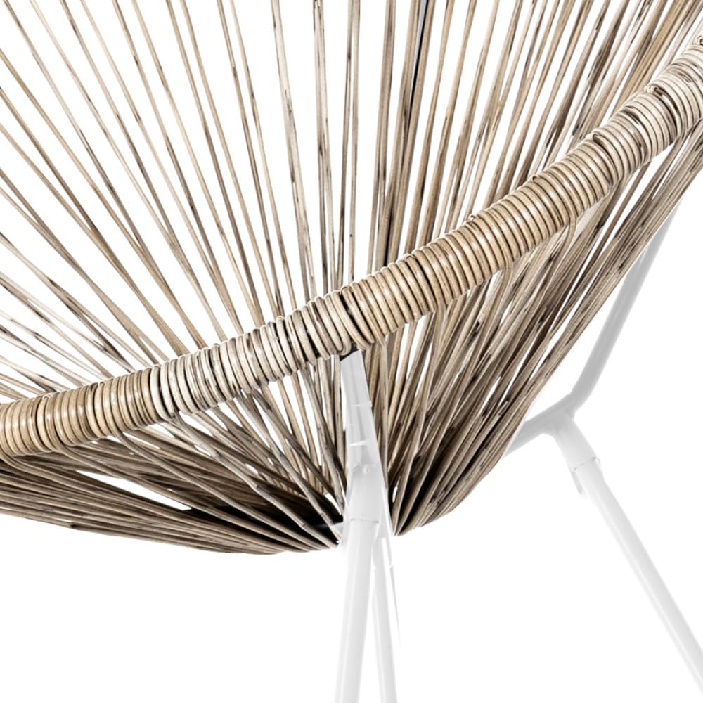 LOLAhome Pack 2 Sillones de jardín Acapulco Color Natural| Cuerdas de Rattan PE y Acero Blanco| 72x77x84 cm | con Topes de Goma, Resistente hasta 120kg | para Interior y Exterior | Acapulco