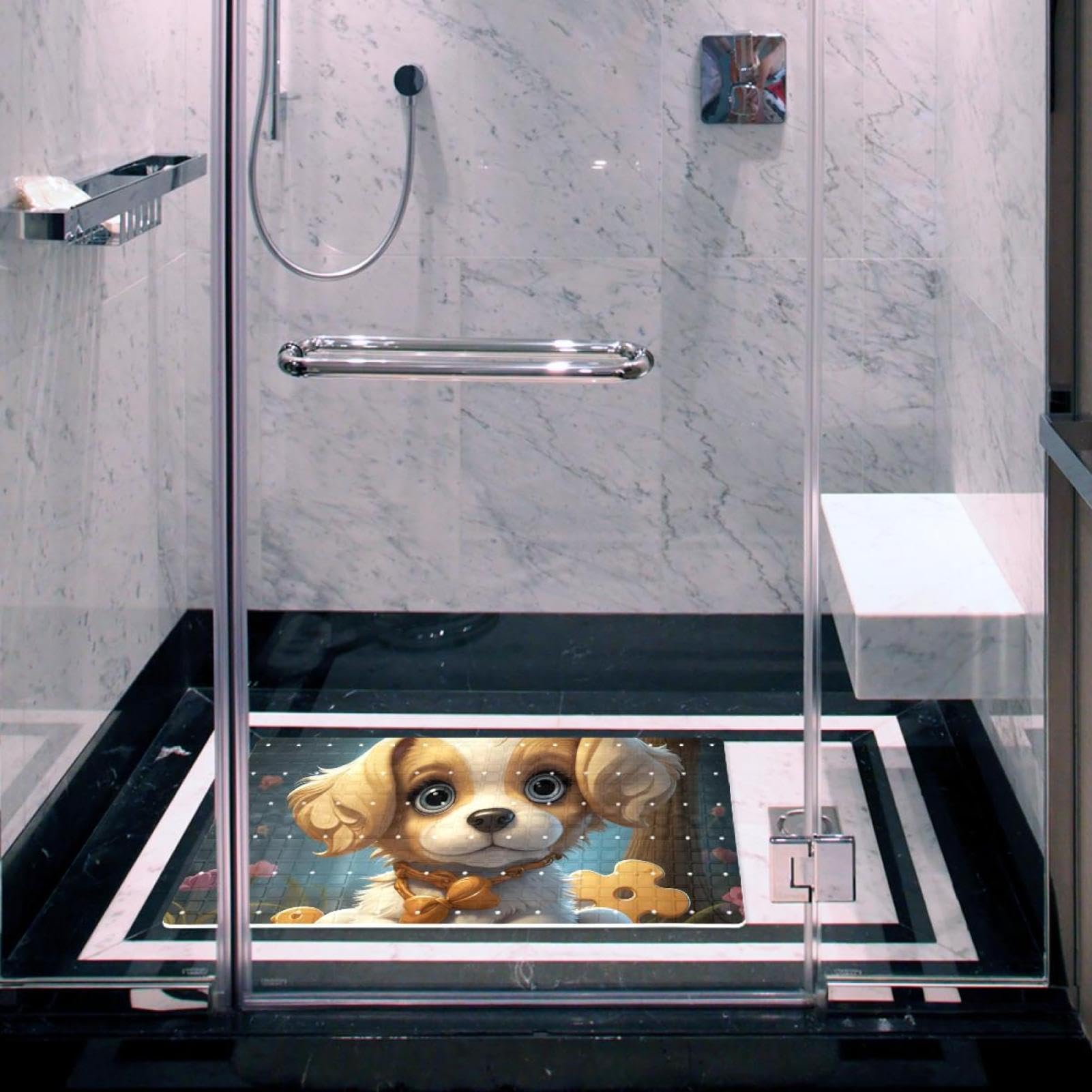 Badematte mit Cartoon-Welpen-Motiv, Duschmatte für Innendusche, rutschfeste PVC-Badewannenmatten für Badezimmer, nasse Duschbereiche (38,5 x 68 cm)