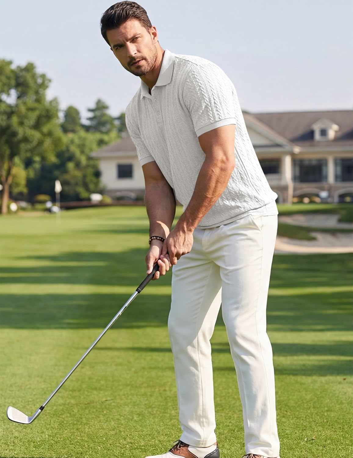 JMIERR Men's Polo Shirt Casual Knit Ribbed Textured Short Sleeve T Shirt Stretch Golf Shirt Summer Vacation Beach Shirts - Image 6