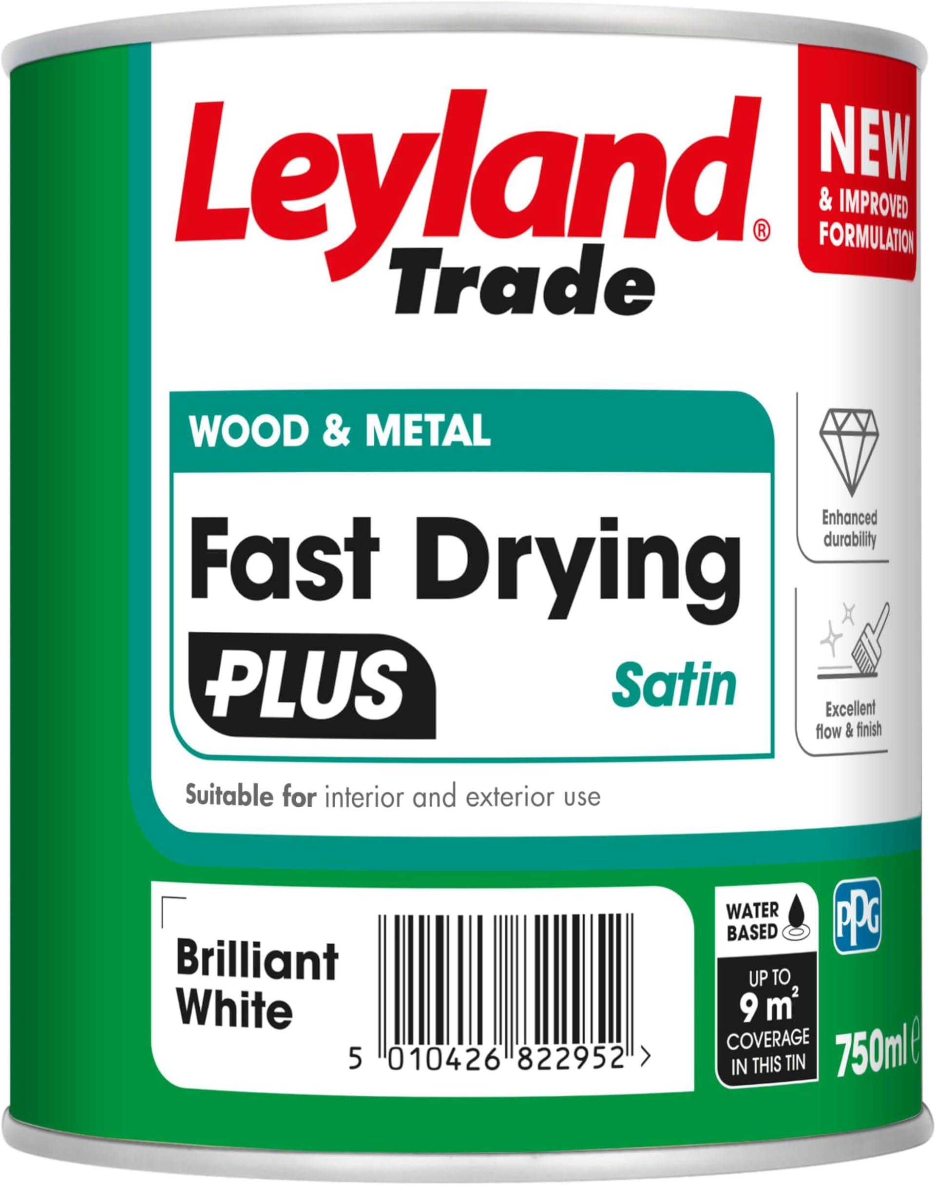 Leyland Trade – Wood & Metal - Fast Drying - Satin - Brilliant White – - Enhanced Durability – Excellent Flow & Professional Finish - 750ml