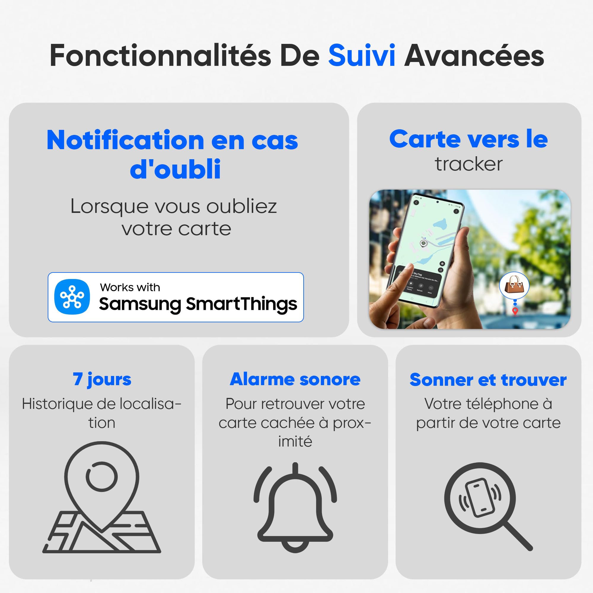 ReFind Carte-Tracker (Uniquement pour Samsung) – Balise Intelligente Mince et Robuste pour Portefeuilles, Sacs. Carte-Tracker Rechargeable, Compatible avec l'application Samsung SmartThings.